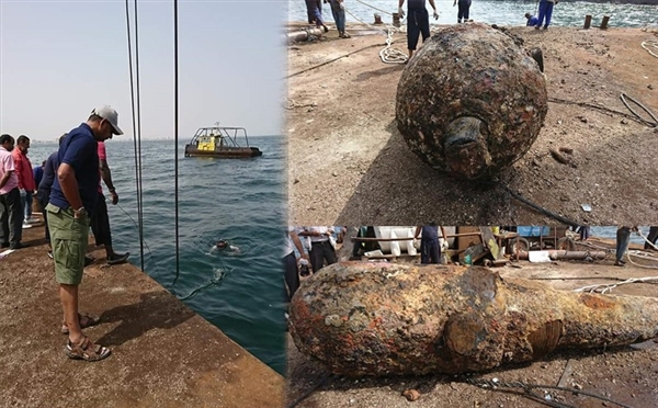 كان يستخدم ضد الاحتلال البريطاني .. انتشال مدفع "عثماني" ضخم من بحر عدن