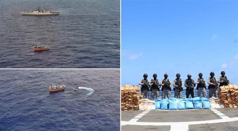 Hint firkateyni Umman Denizi'nde büyük miktarda uyuşturucu ele geçirdi