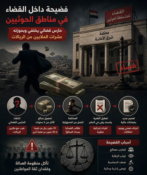 اختفاء حارس قضائي بصنعاء يفجر فضيحة فساد جديدة داخل القضاء الخاضع للحوثيين