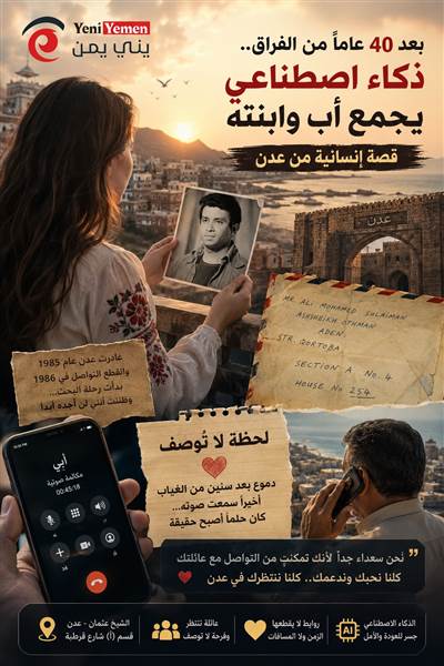 بعد 40 عاماً من الفراق.. الذكاء الاصطناعي يجمع شابة يمنية بوالدها في عدن اليكم القصة !!