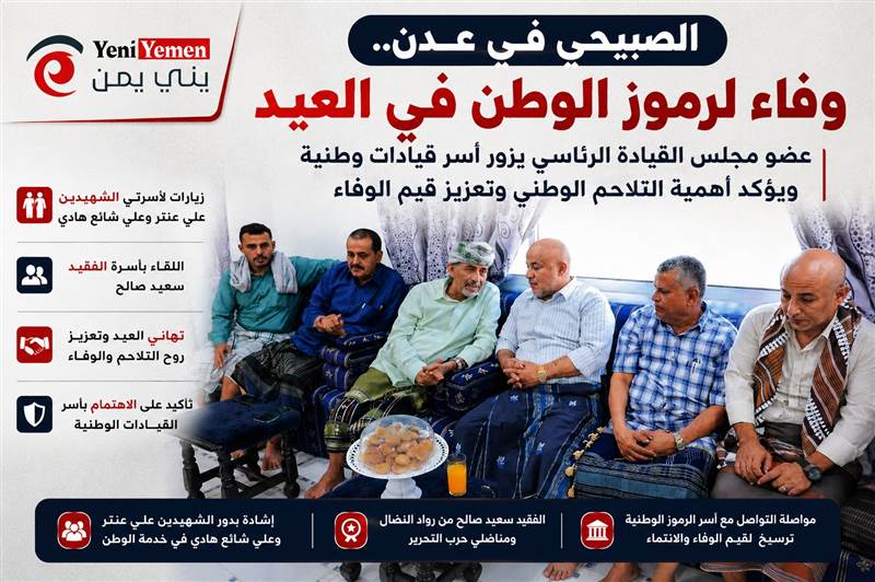 الفريق الصبيحي يزور أسر قيادات وطنية في عدن ويؤكد أهمية الوفاء لرموز الدولة