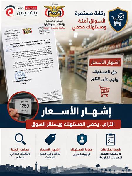 إلزام المحلات التجارية بإشهار الأسعار.. الصناعة والتجارة بحضرموت تكثف الرقابة على الأسواق