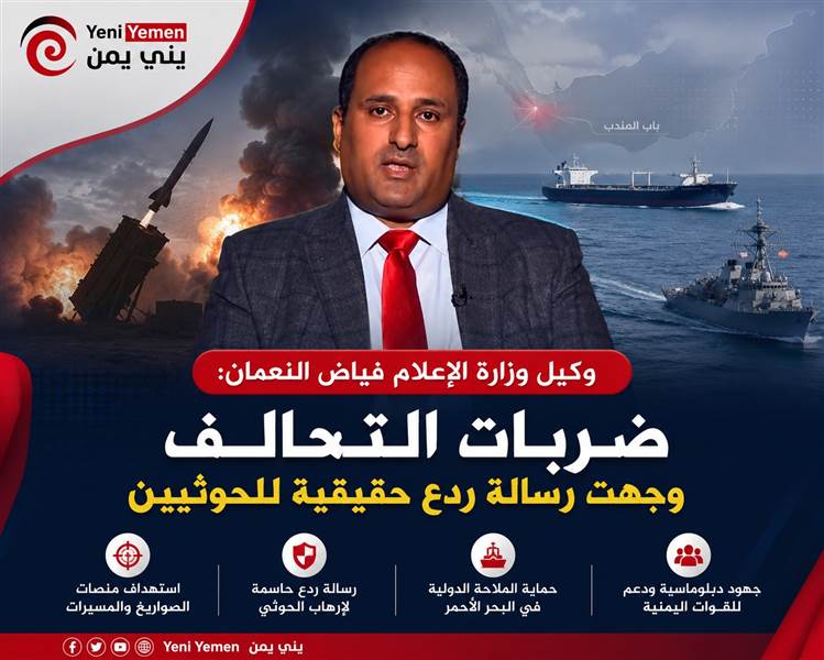 وكيل الإعلام: ضربات التحالف وجهت رسالة ردع حاسمة للحوثيين